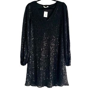 Black fully sequined/metallic long sleeve dress